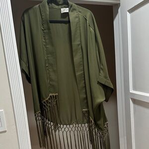 Vava by Joy Han Olive Kimono with Fringe